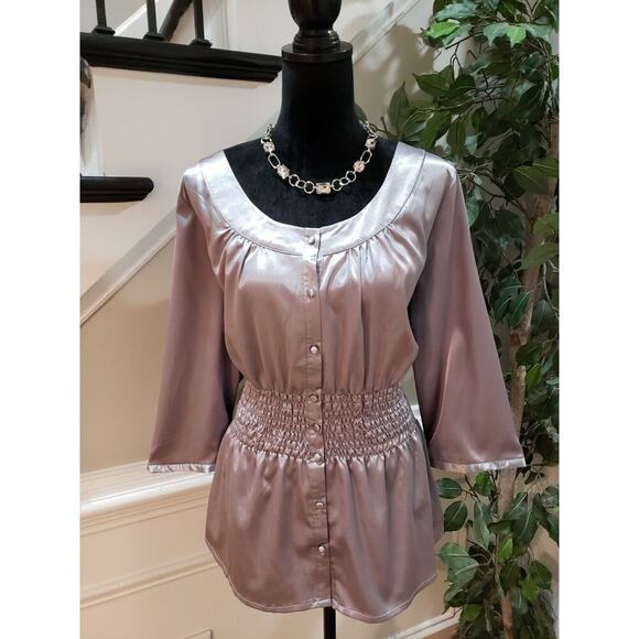 Unique Spectrum Women's Gray Round Neck Long Sleeve Button Down Shirt Size 18W - Picture 9 of 9